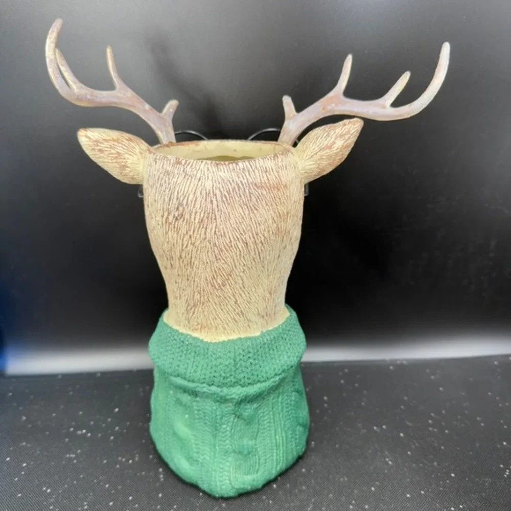 Ashland Deer Head Vase Vessel Decorative Container Glasses Green Sweater‎ Resin